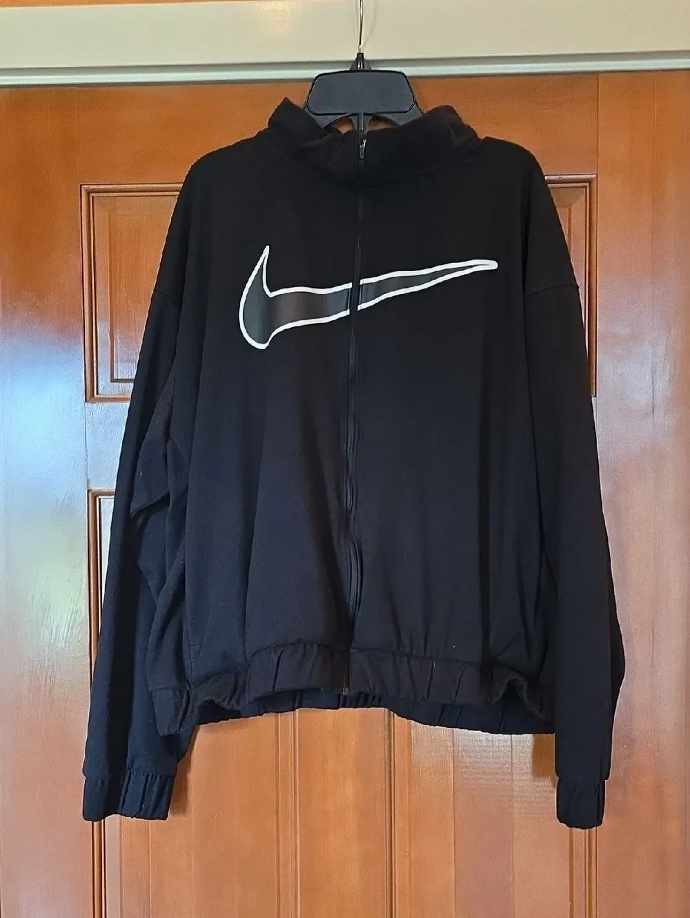 Nike Black Bomber Jacket with White Swoosh,Size 1x Nwot!
